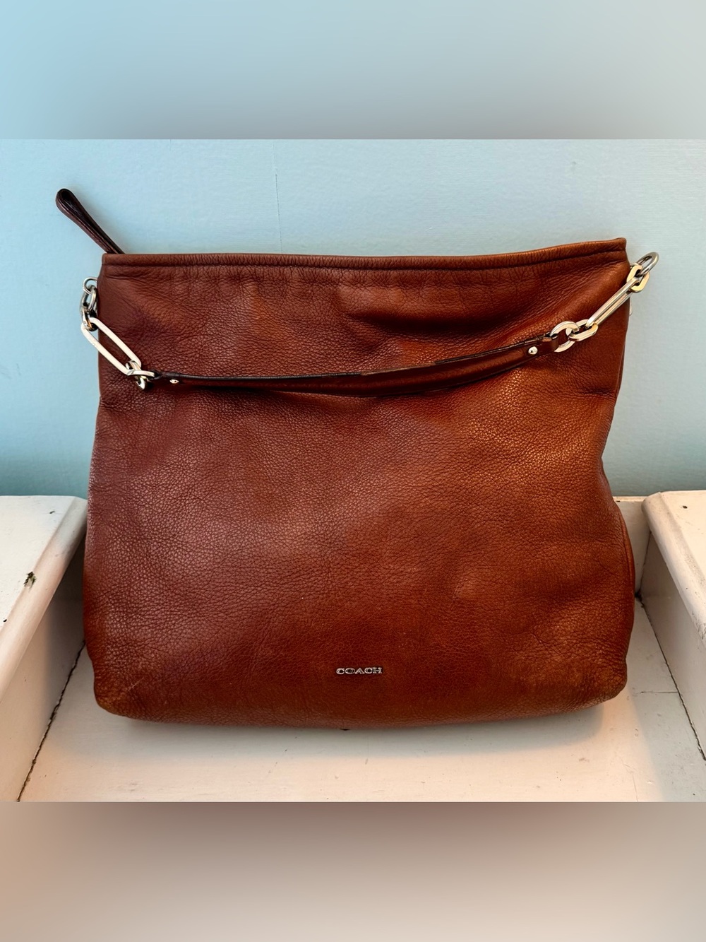 Coach Madison Brown Pebbled Leather Hobo Shoulder Bag 27858